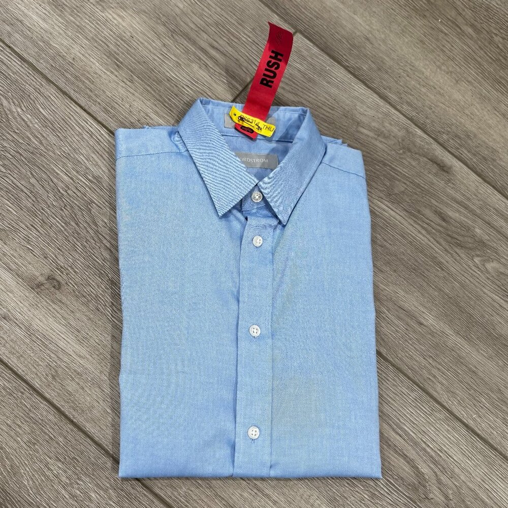 Nordstrom Kids’ Solid Dress Shirt Long-sleeve Button Down Oxford Blue Size 14 - Picture 1 of 6